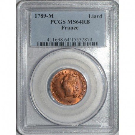 Gad 348 - LOUIS XVI -  LIARD - 1789 M - SUP GRADE PCGS MS 64