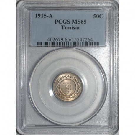 TUNESIEN - 50 CENTIMES 1915 A - PCGS MS 65 TUNESIEN - 50 CENTIMES 1915 A - PCGS MS 65