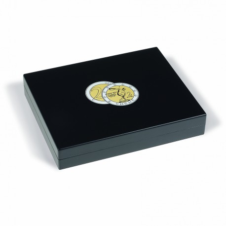 COFFRET NUMISMATIQUE NOIR POUR PIECES DE 2 EUROS AVEC CAPSULES - 3 PLATEAUX - REF 342567