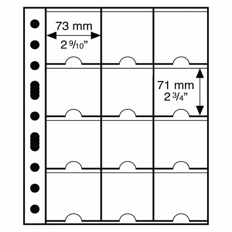 Set of 5 GRANDE Plastic Stock Pages with 12 compartments 73 x 71 mm (Suitable for Coin Holders 67x67mm)