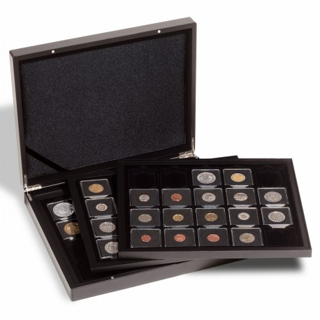 COFFRET NUMISMATIQUE NOIR POUR 60 QUADRUM OU MONNAIES SOUS ETUIS - REF 347919