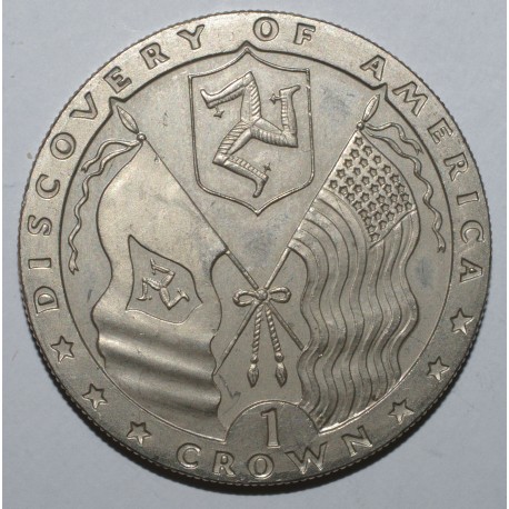 ISLE OF MAN - KM 131 - 1 CROWN 1992 - 500 years of the discovery of America