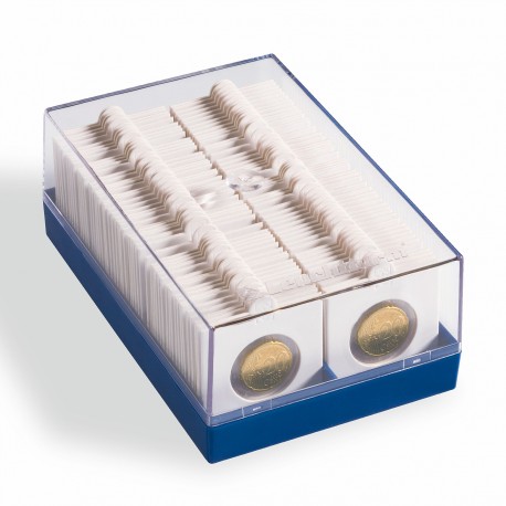 PLASTIC BOX FOR 100 COIN HOLDERS 2X2", BLUE - REF 315511