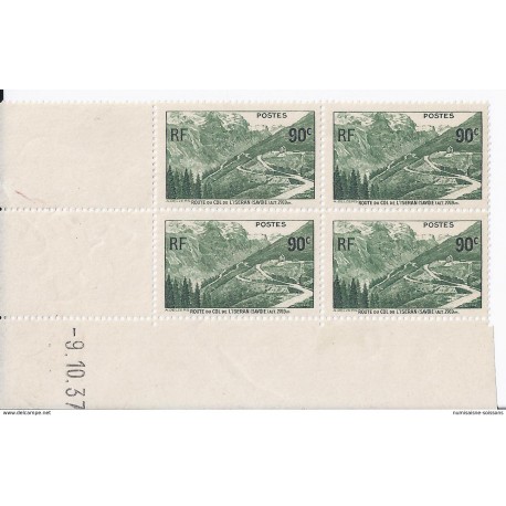 TIMBRES FRANCE - COIN DATE - 90 CENTIMES - 9.10.37 - ROUTE DU COL DE L'ISERAN (SAVOIE) - YVERT ET TELLIER 358