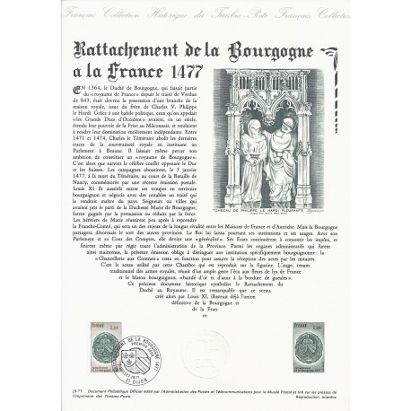 21 - DIJON - TIMBRE 1.25 FRANC - 2/07/1977 - RATTACHEMENT DE LA BOURGOGNE A LA FRANCE 1477