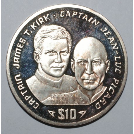 LIBERIA - KM 129 - 10 DOLLAR 1995 - STAR TREK - CAPTAINS JAMES T. KIRK AND JEAN-LUC PICARD