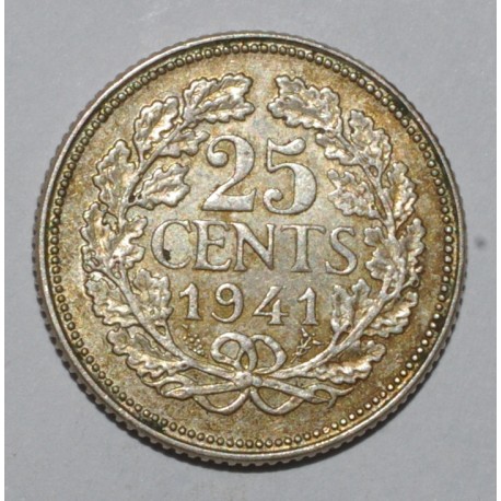 PAYS BAS - KM 164 - 25 CENTS 1941 - WILHEMINA PAYS BAS - KM 164 - 25 CENTS 1941 - WILHEMINA