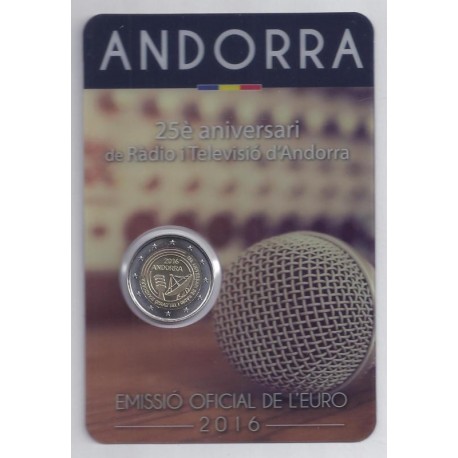 ANDORRE - 2 EURO 2016 - 25è anniversaire de la radio et télévision d'Andorre - COINCARD