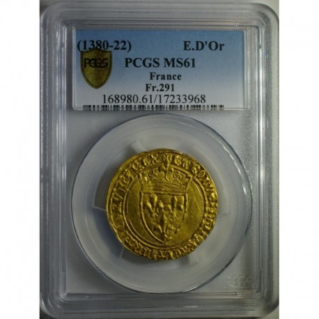 CHARLES VI - ECU D'OR A LA COURONNE - SUP - Gradé PCGS MS 61 - FR-291