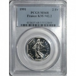 FRANCE - KM 942.2 - 2 FRANCS 1991 TYPE SOWER - MEDAL STRIKE - PCGS MS 68