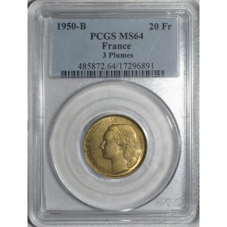 GADOURY 865 - 20 FRANCS 1950 B TYPE G.GUIRAUD - SPL GRADE PCGS MS 64 - KM 917.2