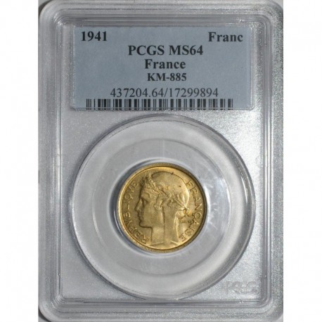 GADOURY 470a - 1 FRANC 1941 TYPE MORLON BRONZE ALU - SPL PCGS MS 64 - KM 885