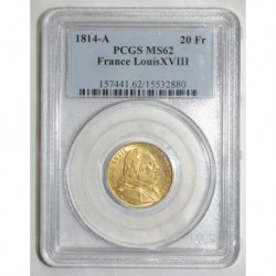 FRANKREICH - KM 706.1 - 20 FRANCS 1814 A - LUDWIG XVIII - GOLD - PCGS MS62