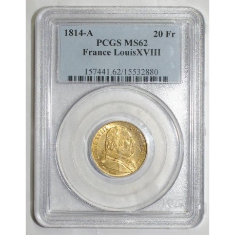 FRANKREICH - KM 706.1 - 20 FRANCS 1814 A - LUDWIG XVIII - GOLD - PCGS MS62