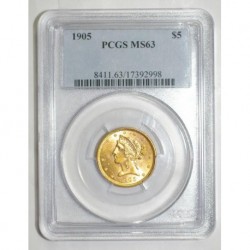 UNITED STATES - KM 101 - 5 DOLLARS 1905 - LIBERTY - GOLD - PCGS MS 63