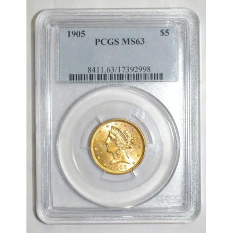 VEREINIGTE STAATEN - KM 101 - 5 DOLLAR 1905 - LIBERTY - GOLD - PCGS MS 63