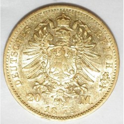 GERMAN STATES - WURTTEMBERG - KM 622 - 20 MARK 1872 F - Stuttgart - Karl I - GOLD