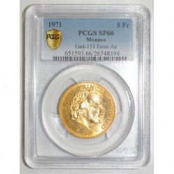 MONACO - 5 FRANCS 1971 - OR - FDC 66 - GradÃ© PCGS SP66