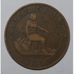 ESPAGNE - KM 662 - 5 CENTIMOS 1870 - OM