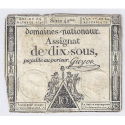 ASSIGNAT OF 10 SOUS - SERIE  42 - 24/10/1792 - NATIONAL DOMAINS