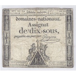 ASSIGNAT DE 10 SOUS - SERIE 1057 - 24/10/1792 - DOMAINES NATIONAUX