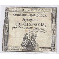 ASSIGNAT OF 10 SOUS - SERIE  1232 - 24/10/1792 - NATIONAL DOMAINS