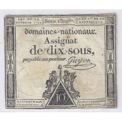 ASSIGNAT OF 10 SOUS - SERIE  1302 - 24/10/1792 - NATIONAL DOMAINS