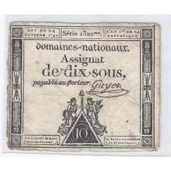 ASSIGNAT DE 10 SOUS - SERIE 1322 - 24/10/1792 - DOMAINES NATIONAUX