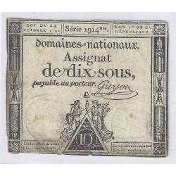 ASSIGNAT OF 10 SOUS - SERIE  1914 - 24/10/1792 - NATIONAL DOMAINS