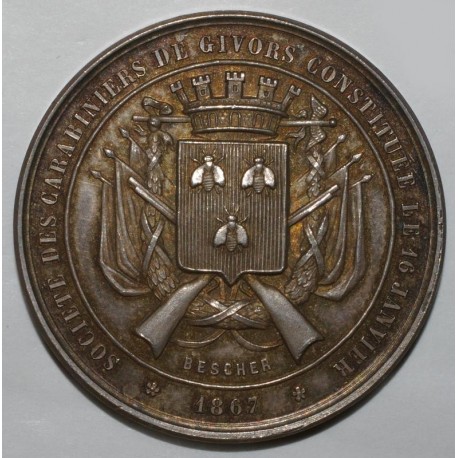 MEDAL - SHOOTING - SOCIETY OF CARABINIERI OF GIVORS - CONTEST 1878