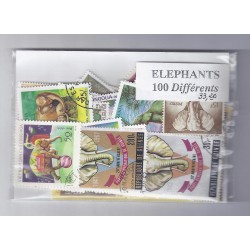 EIN BATCH VON 100 BRIEFMARKEN VON ELEFANTEN