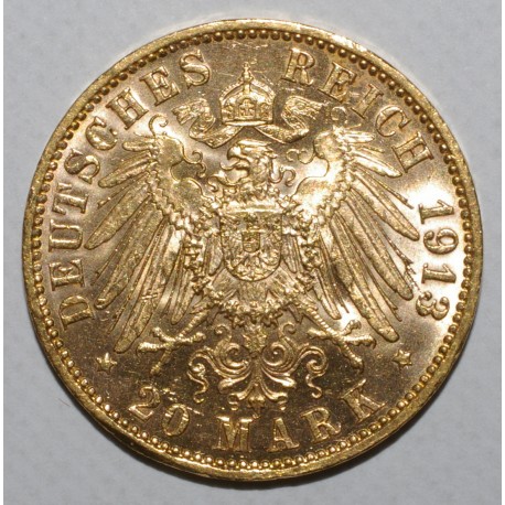 GERMAN STATES - HAMBURG - KM 618 - 20 MARK 1913 J - GOLD - XF / UNC