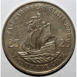 EAST CARIBBEAN STATES - KM 14 - 25 CENTS 1989 - ELISABETH II - BOAT - THE GOLDEN HIND