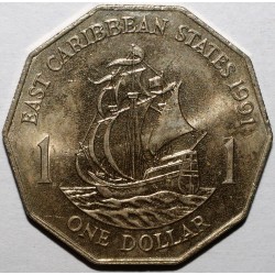 EAST CARIBBEAN STATES - KM 20 - 1 DOLLAR 1991 - ELISABETH II - BOAT - THE GOLDEN HIND