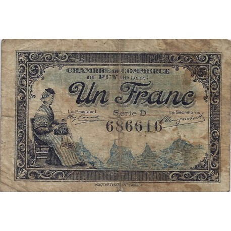 43 - LE PUY - CHAMBRE DE COMMERCE - 1 FRANC 1916 - TRES BEAU