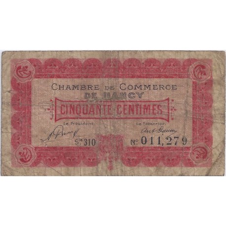54 - NANCY - CHAMBRE DE COMMERCE - 50 CENTIMES 1921 - TRES BEAU