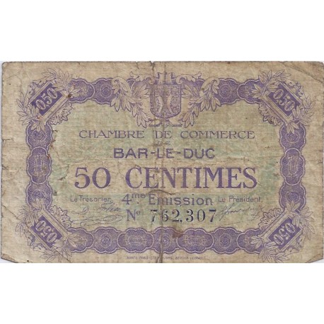 55 - BAR LE DUC - CHAMBRE DE COMMERCE - 50 CENTIMES 1922 - TRES BEAU