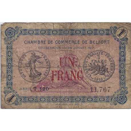 90 - BELFORT - CHAMBRE DE COMMERCE - 1 FRANC 1917 - TRES BEAU