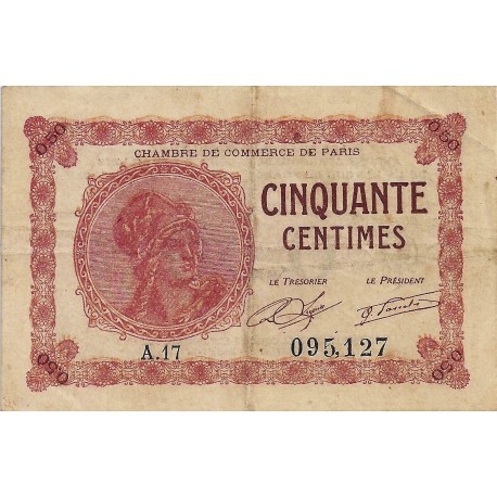 75 - PARIS - CHAMBRE DE COMMERCE - 50 CENTIMES 1920 - TRES TRES BEAU