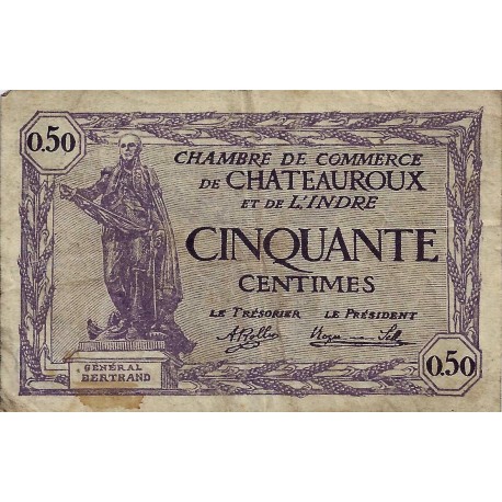 36 - CHATEAUROUX - CHAMBRE DE COMMERCE - 50 CENTIMES - 11/08/1920 - TRES TRES BEAU
