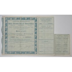 75 - PARIS 1925 - EXPOSITION INTERNATIONALE - BON A LOT DE 50 FRANCS - TTB +