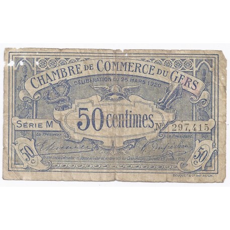 32 - GERS - CHAMBRE DE COMMERCE - 50 CENTIMES 1920 - BEAU