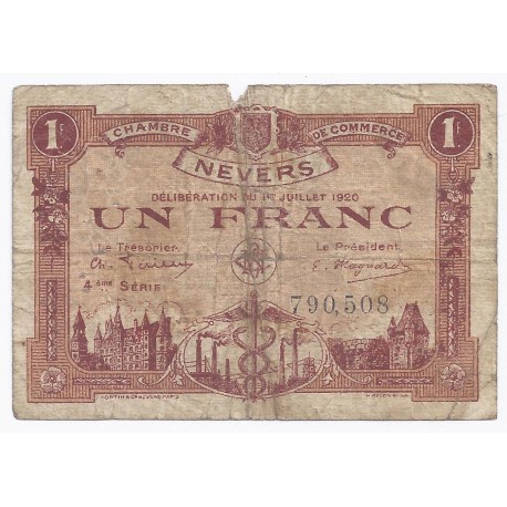 COUNTY 58 - NEVERS - CHAMBER OF COMMERCE - 1 FRANC 1920 - F