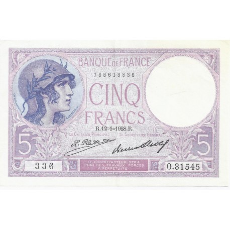 FAY 03/12 - 5 FRANCS VIOLET - 12/01/1928 - SUPERBE - PICK 72