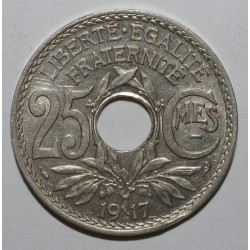 FRANCE - KM 867 - 25 CENTIMES 1917 TYPE CENTIMES UNDERLINED - VF