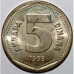 YOUGOSLAVIE - KM 156 - 5 DINARS 1993