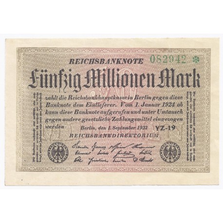 ALLEMAGNE - PICK 109 - 50 000 000 MARK - 01/09/1923 - SUPERBE