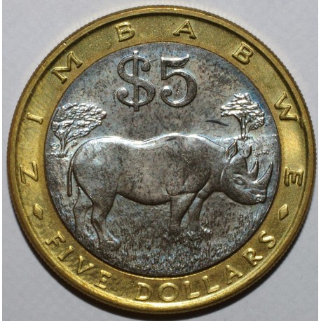 ZIMBABWE - KM 13 - 5 DOLLARS 2001 - RHINOCEROS