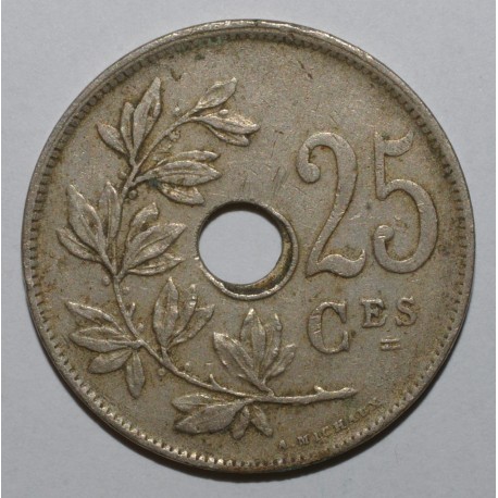 BELGIQUE - KM 68 - 25 CENTIMES 1923 - TROU DÉCENTRÉ