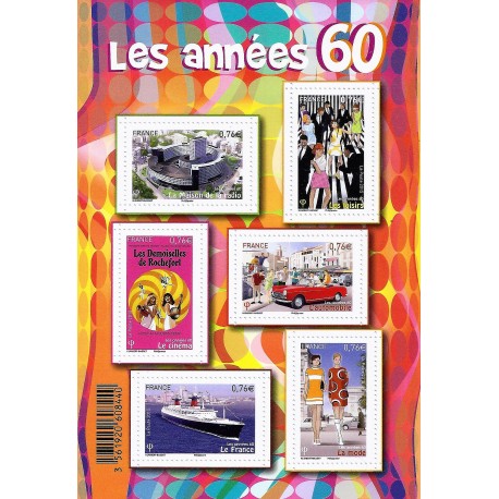 BLOC FEUILLET "LES ANNEES 60" - 6 TIMBRES-POSTES DE 0.76 € - 2015 - NEUF